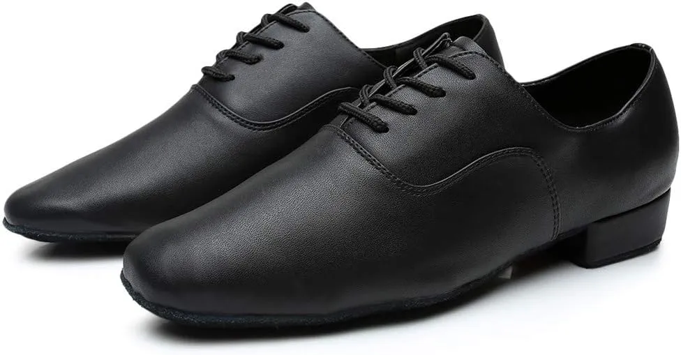 Leather Toe Mens Latin Shoe Morden Ballroom Black Round Stylish Jazz Dance Men's Leather Shoes Extra Wide Women's Shoes (Black, 7)