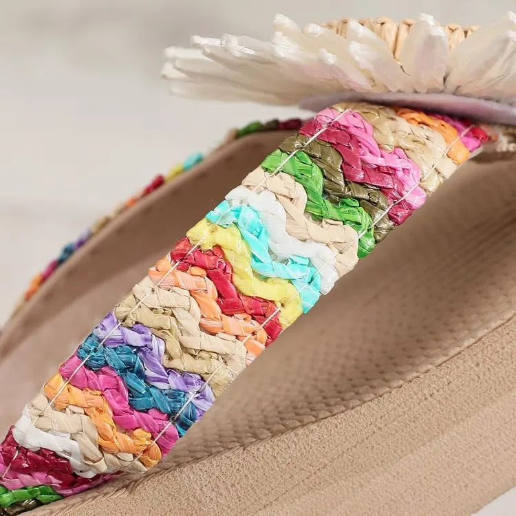 Loizziuy Women's Sandals Stylish Straw-woven Slippers with Flowers Floral Beach Shoes Anti-slip Fashionable for Summer