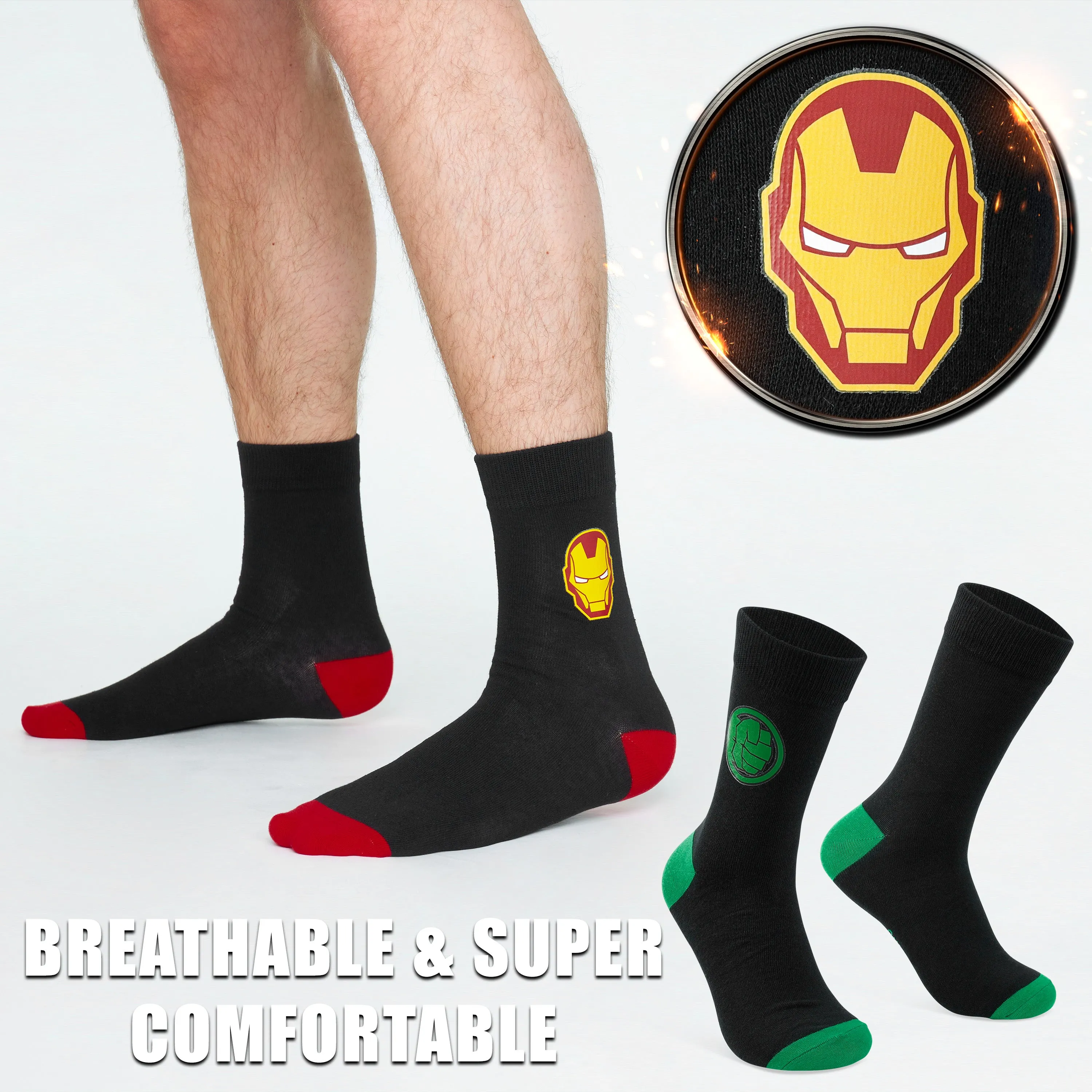 Marvel Mens Socks Soft Breathable Avengers 5 Pack- Calf Length Crew Socks for Men