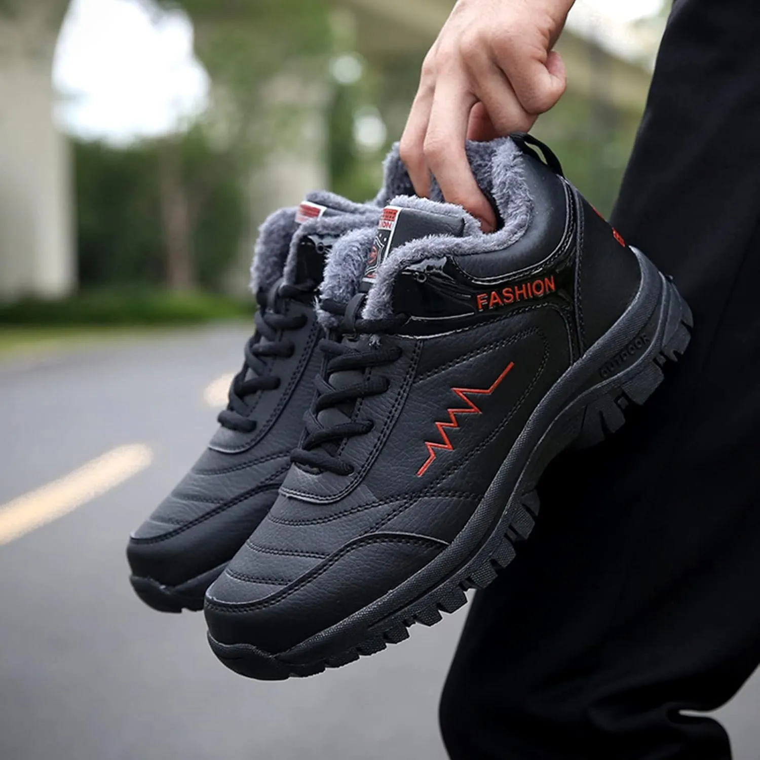 Men Work Boots Composite Toe Hiking Sneakers Women's Slip On Warm Womens Working Shoes Non Steel Toe Waterproof Platform Shoes Work Hike Grounded Footwear