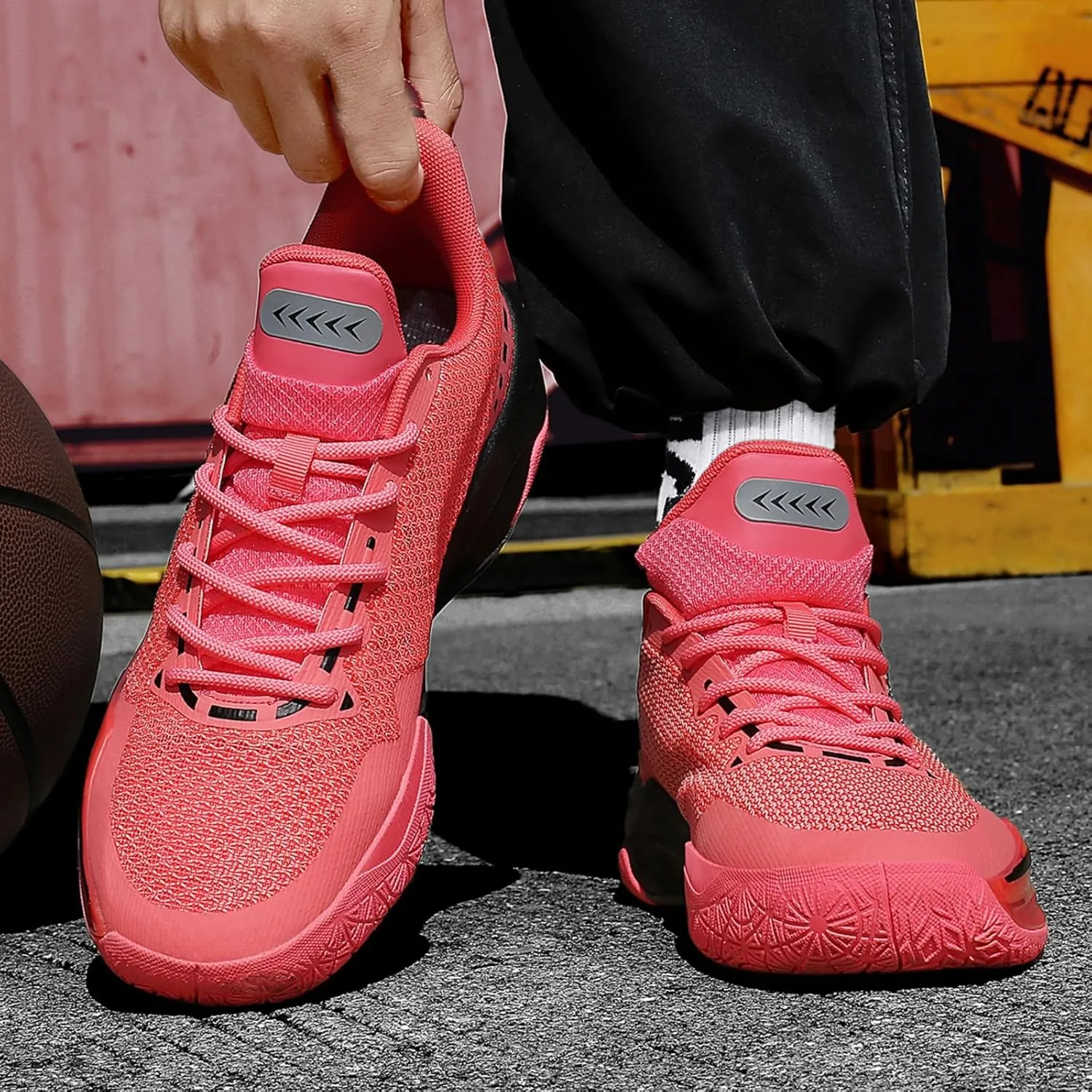 Mens Breathable Lace Up High-Top Mesh Cloth Basketball Shoes Fashion Comfortable Non-Slip Sneakers for Running Walking Workout Training