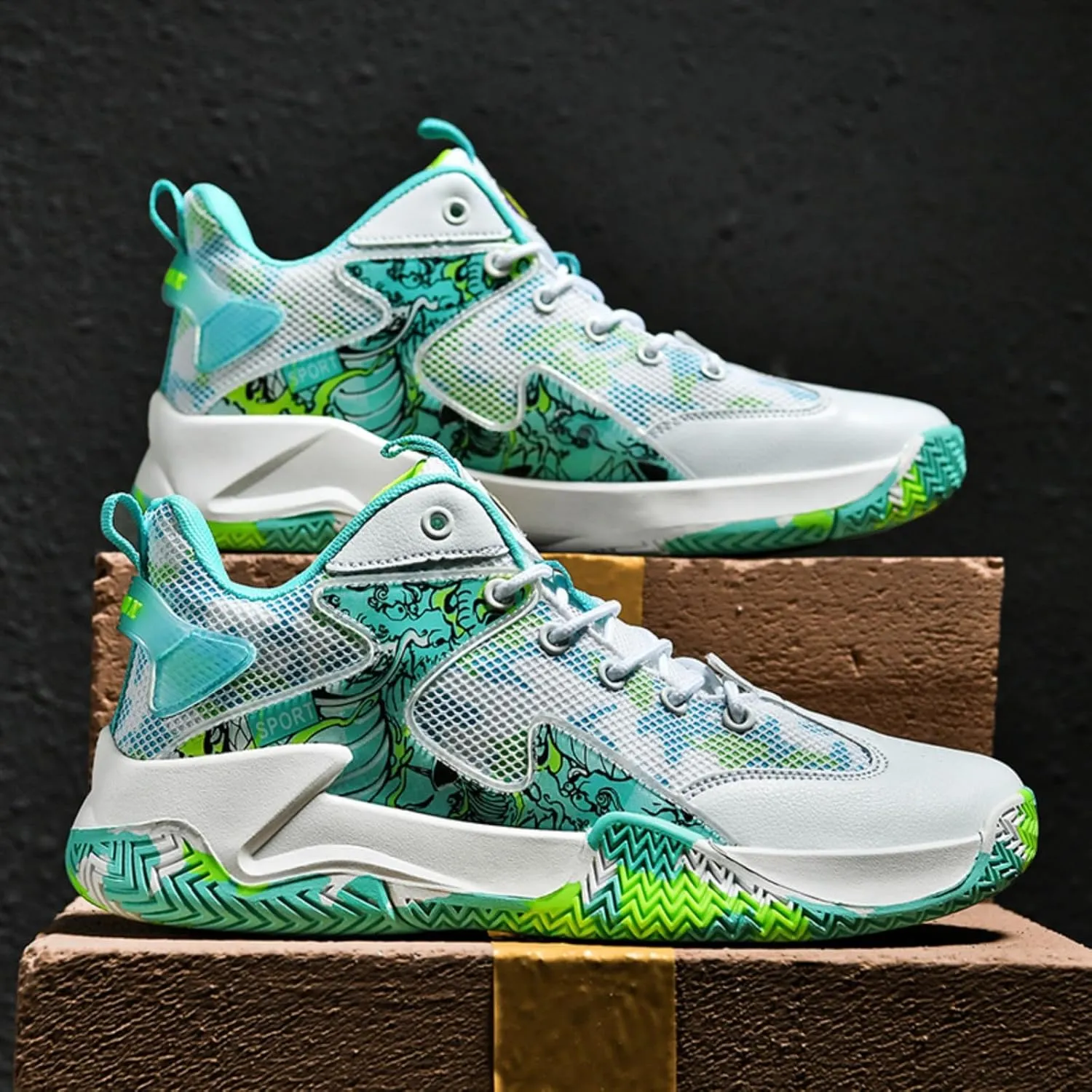 Mens Breathable Mesh Lace Up Basketball Shoes Fashion High-Top Non-Slip Sneakers Casual Gym Sports Tennis Jogging Shoes