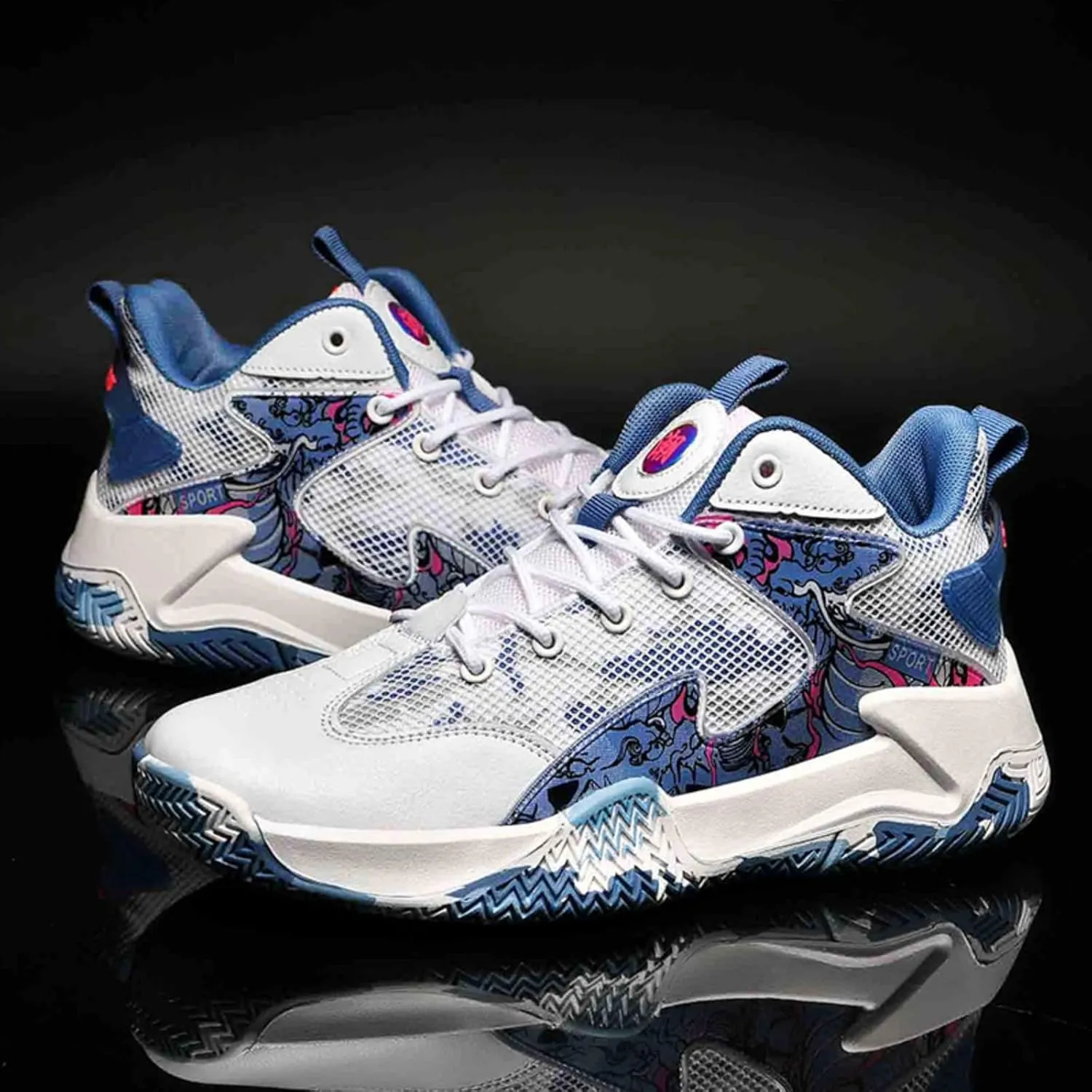 Mens Breathable Mesh Lace Up Basketball Shoes Fashion High-Top Non-Slip Sneakers Casual Gym Sports Tennis Jogging Shoes