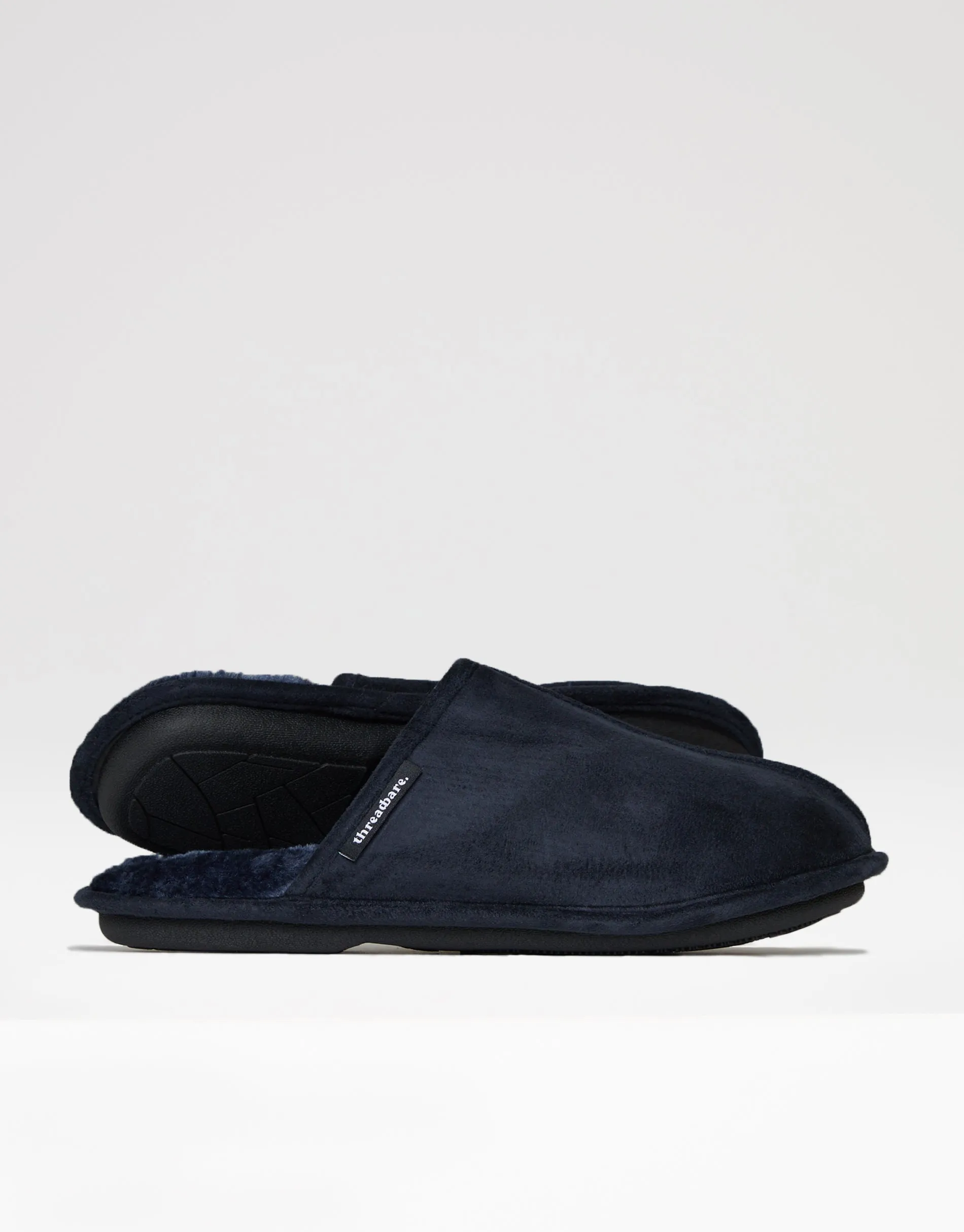Men's Navy Suedette Mule Slippers with Faux Fur Lining