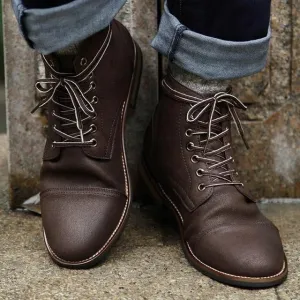 Men's Shoes With Front Lace Round Toe Motorcycle Boots