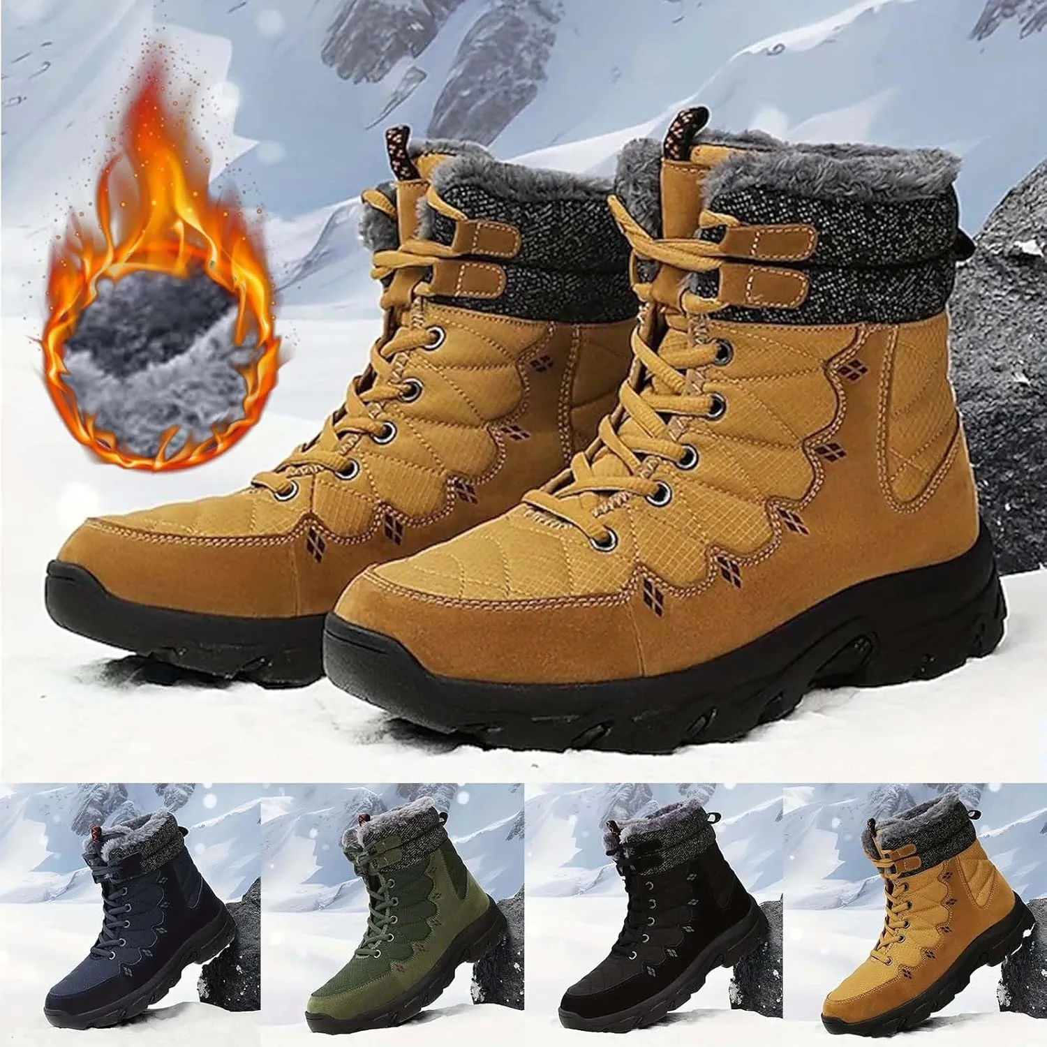 Men's Work Boots Soft Toe Hiking Sneakers Warm Fur Lined Womens Safety Shoes Steel Toe Winter Backpacking Snow Botas Warm Water Hike Grounded Footwear