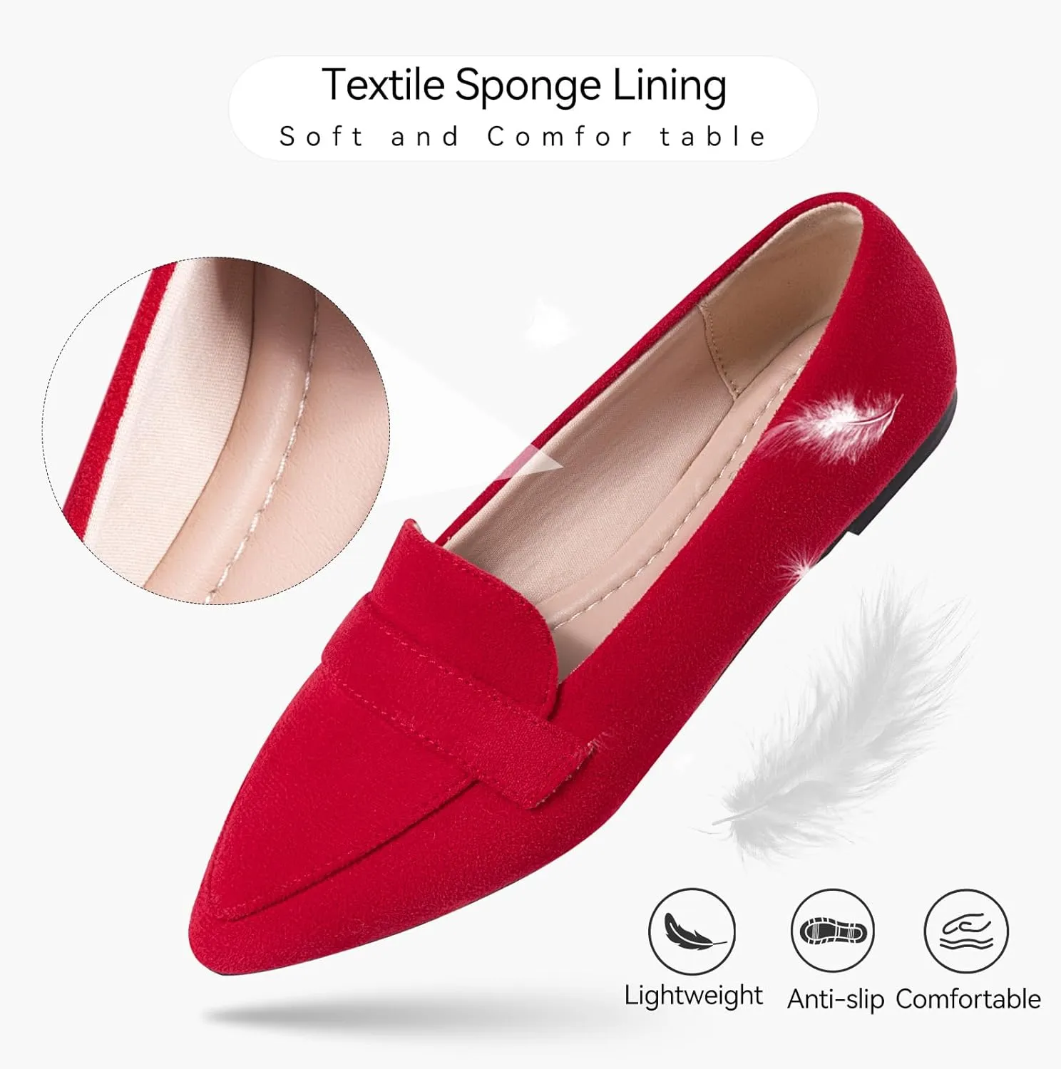 MUSSHOE Flats for Women Comfortable Pointed Toe Slip on Dressy Loafers for Women