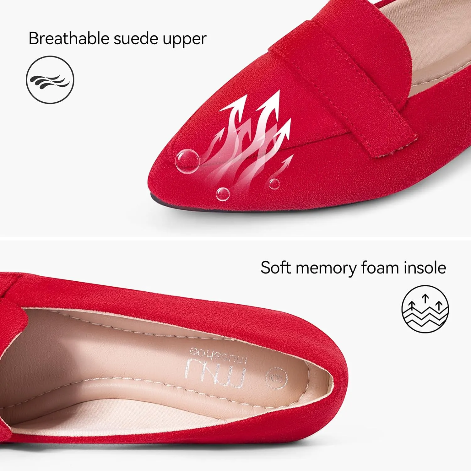 MUSSHOE Flats for Women Comfortable Pointed Toe Slip on Dressy Loafers for Women