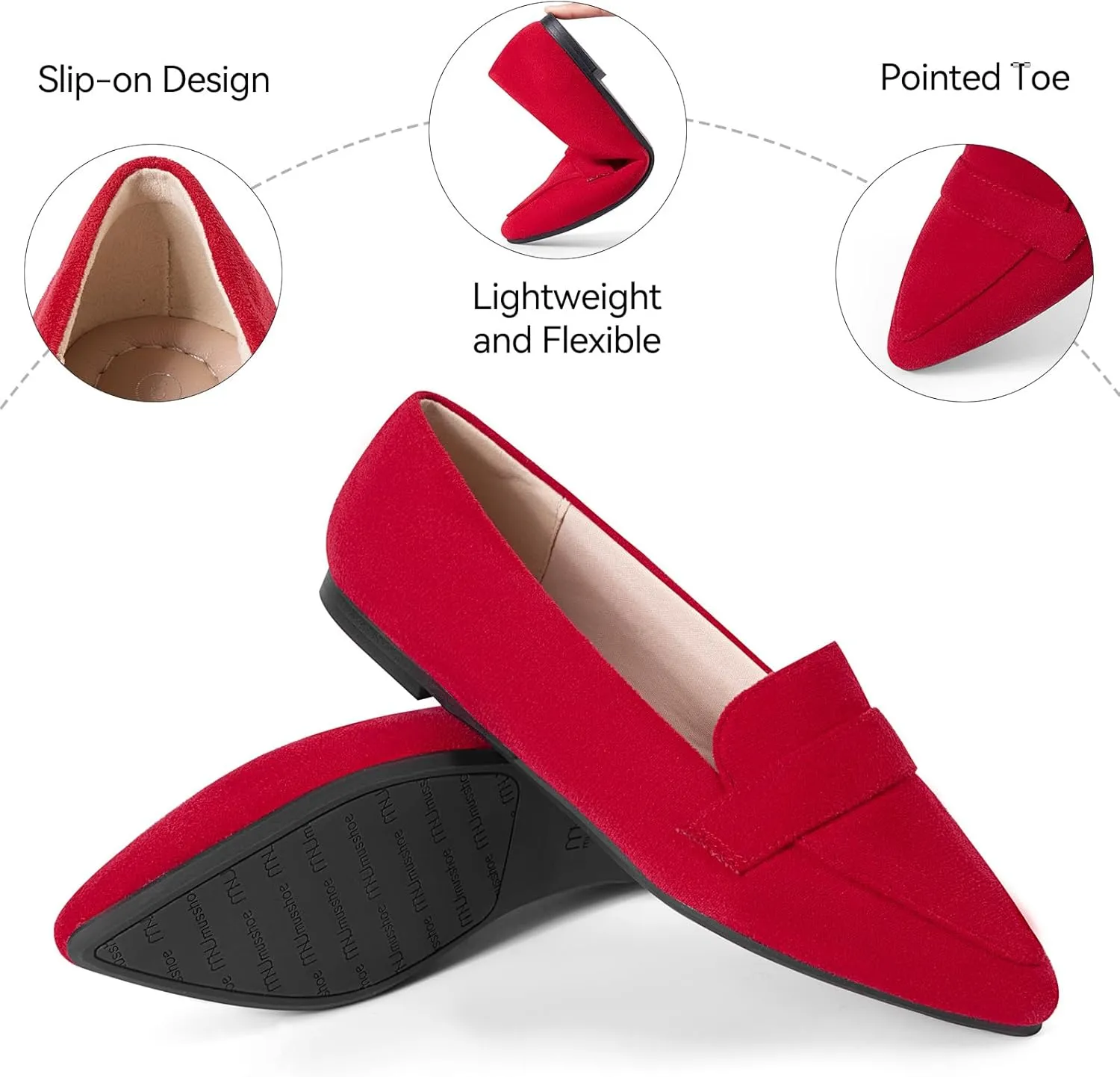 MUSSHOE Flats for Women Comfortable Pointed Toe Slip on Dressy Loafers for Women