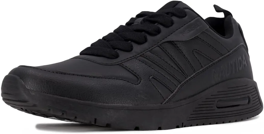 Nautica Men's Black Low-Top Fashion Sneakers  Lightweight Lace-Up Athletic Trainers for Walking, Basketball, and Everyday Style  Backshore
