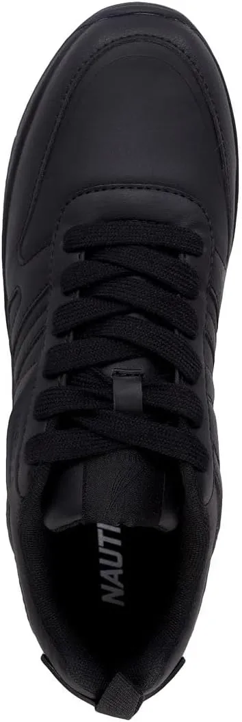 Nautica Men's Black Low-Top Fashion Sneakers  Lightweight Lace-Up Athletic Trainers for Walking, Basketball, and Everyday Style  Backshore