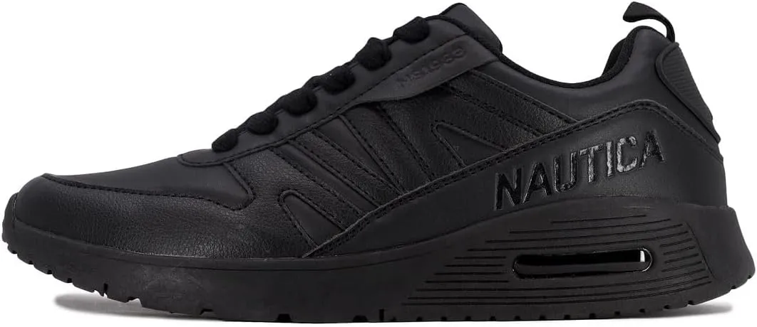 Nautica Men's Black Low-Top Fashion Sneakers  Lightweight Lace-Up Athletic Trainers for Walking, Basketball, and Everyday Style  Backshore