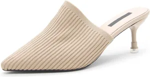 NELSBREXWomen'S Stretch Knit Pointed Toe Stiletto Clogs Mules Closed Pointed Back Breathable Non-Slip Slip-On Kitten Heel Slingback Dress Business Work Formal Slippers Sandals