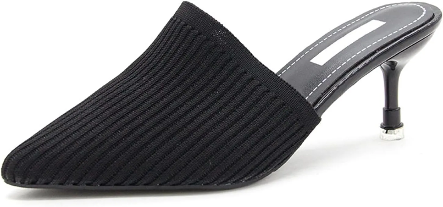 NELSBREXWomen'S Stretch Knit Pointed Toe Stiletto Clogs Mules Closed Pointed Back Breathable Non-Slip Slip-On Kitten Heel Slingback Dress Business Work Formal Slippers Sandals