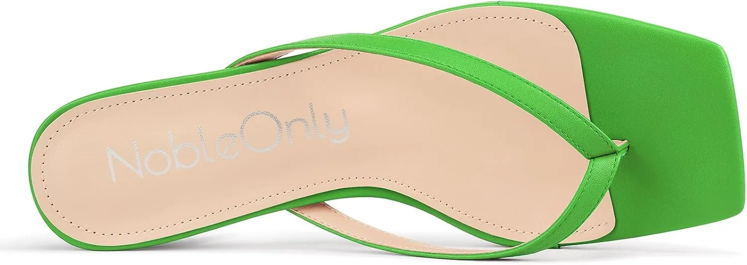 NobleOnly Women's Flip Flop Heels Thong Sandals Heeled Mules for Women Square Open Toe Low Kitten Heels Dress Casual 1.4 Inches Sandals