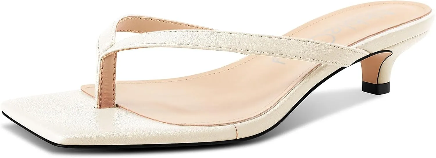 NobleOnly Women's Flip Flop Heels Thong Sandals Heeled Mules for Women Square Open Toe Low Kitten Heels Dress Casual 1.4 Inches Sandals