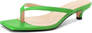 NobleOnly Women's Flip Flop Heels Thong Sandals Heeled Mules for Women Square Open Toe Low Kitten Heels Dress Casual 1.4 Inches Sandals