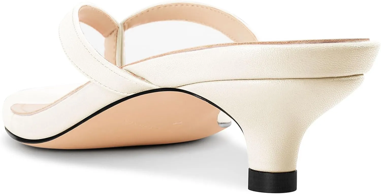 NobleOnly Women's Flip Flop Heels Thong Sandals Heeled Mules for Women Square Open Toe Low Kitten Heels Dress Casual 1.4 Inches Sandals