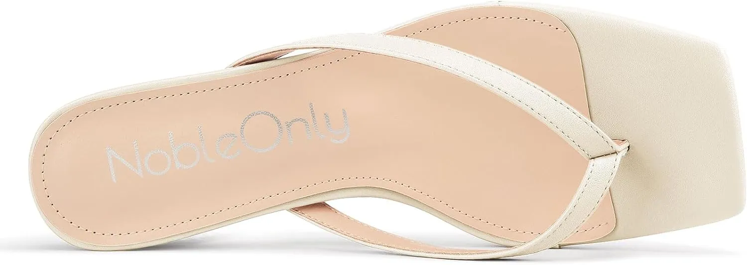 NobleOnly Women's Flip Flop Heels Thong Sandals Heeled Mules for Women Square Open Toe Low Kitten Heels Dress Casual 1.4 Inches Sandals