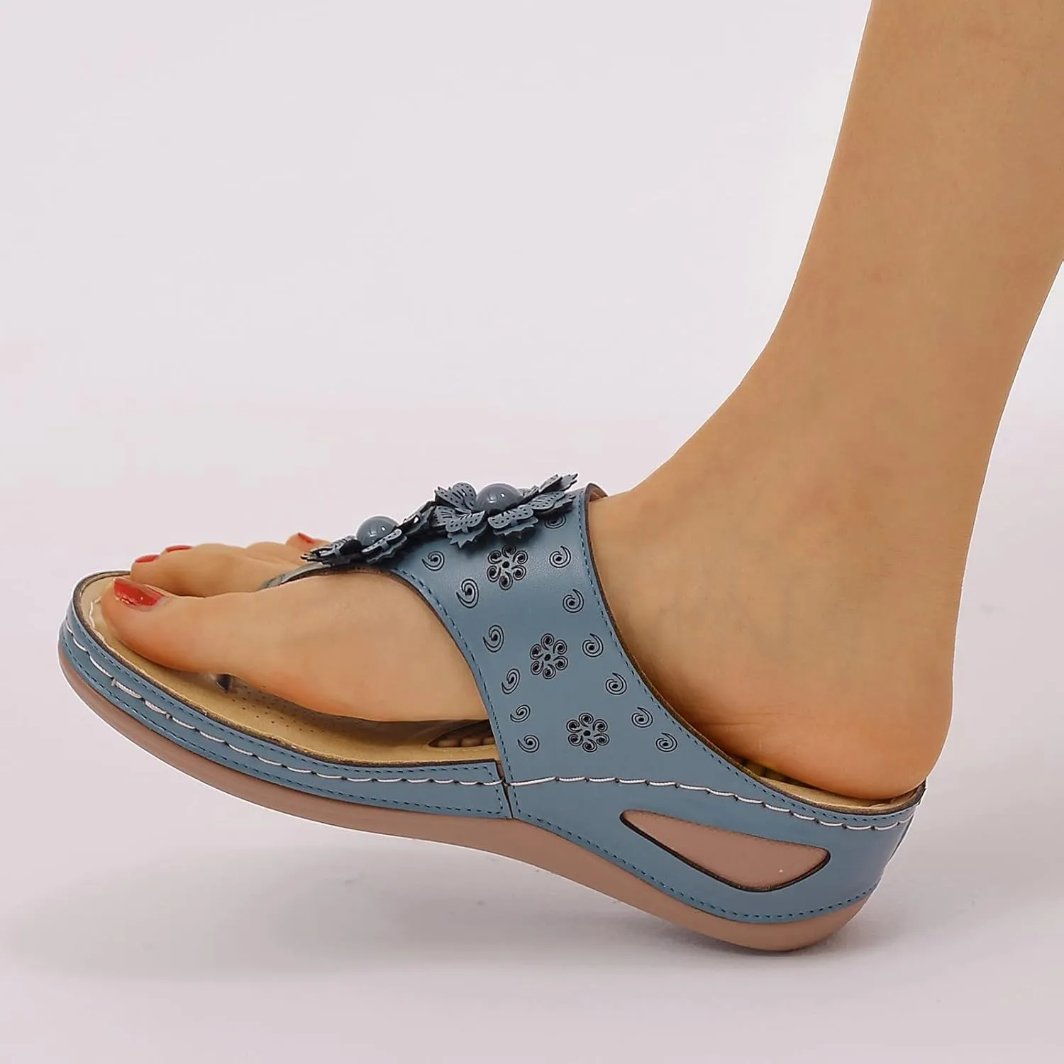 Orthopedic Summer Sandals for Women Adjustable Arch Support Flip Flops Comfortable Walking Shoes Plantar Fasciitis Relief Beach Yoga Slides