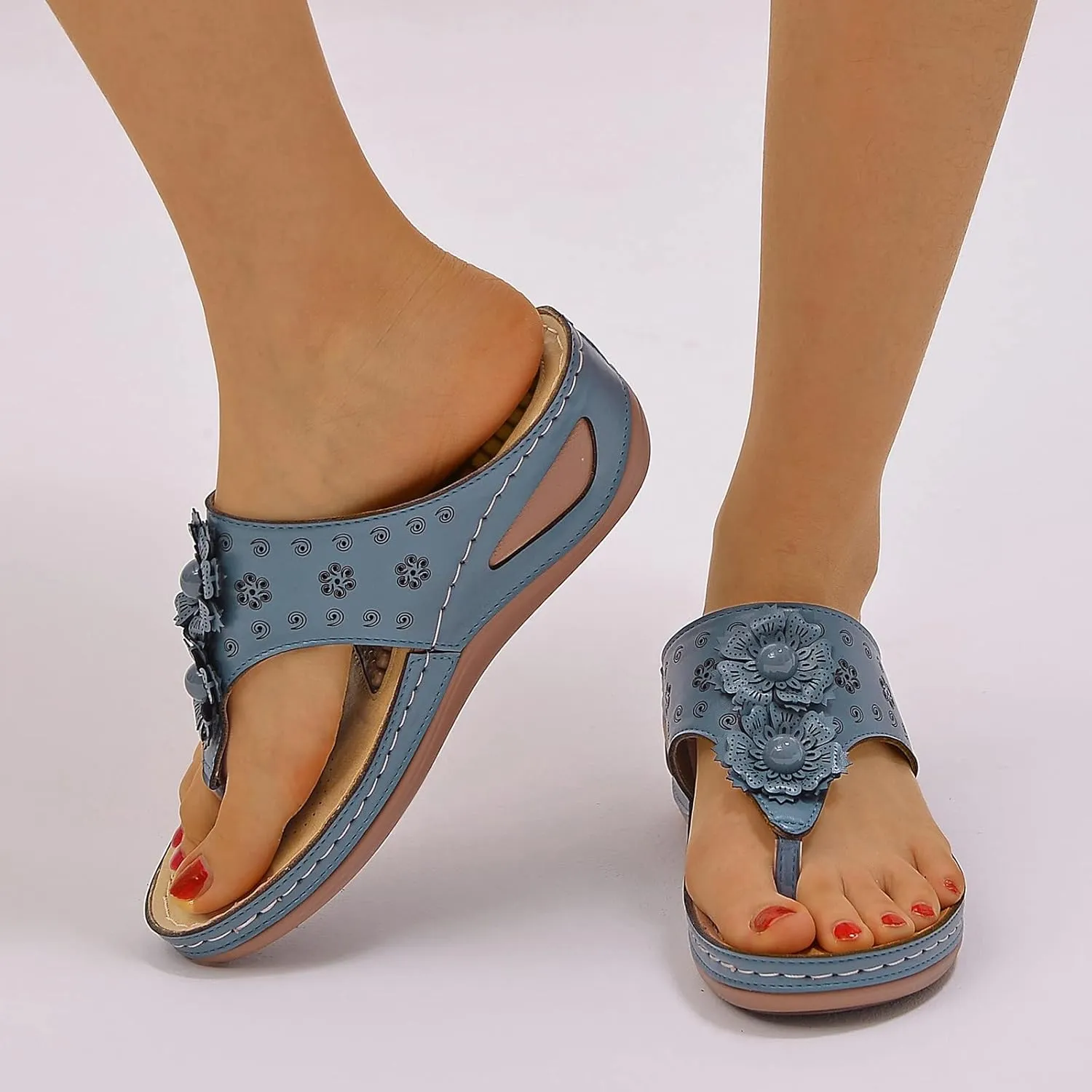 Orthopedic Summer Sandals for Women Adjustable Arch Support Flip Flops Comfortable Walking Shoes Plantar Fasciitis Relief Beach Yoga Slides