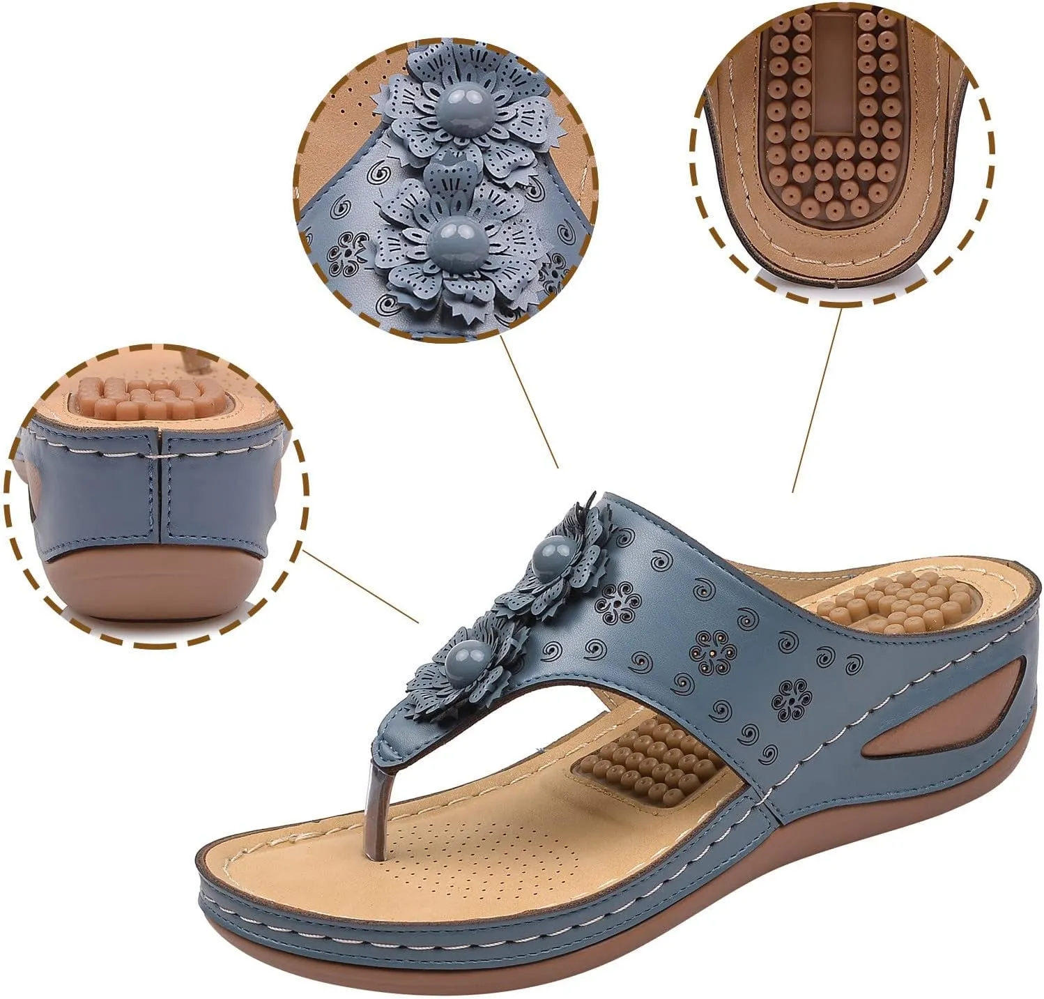 Orthopedic Summer Sandals for Women Adjustable Arch Support Flip Flops Comfortable Walking Shoes Plantar Fasciitis Relief Beach Yoga Slides