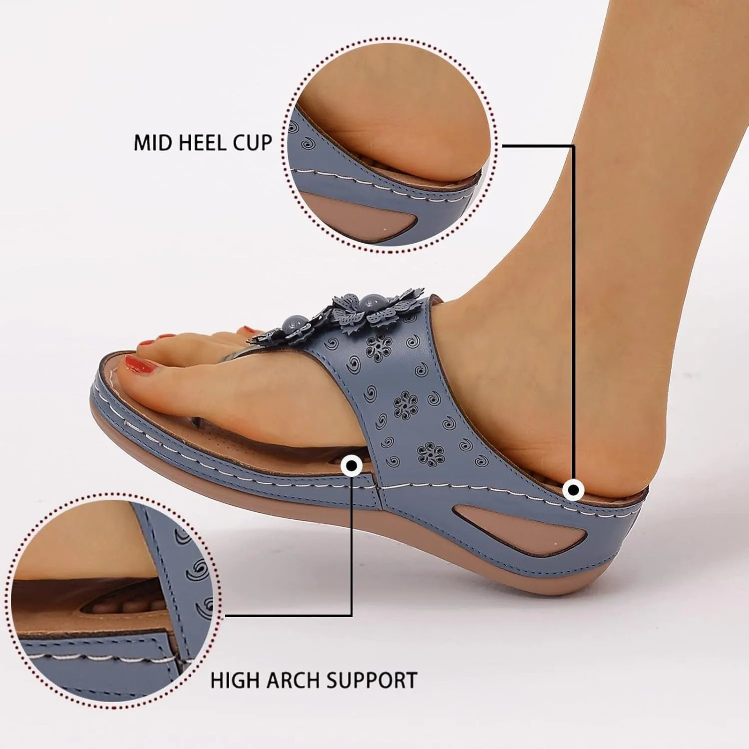 Orthopedic Summer Sandals for Women Adjustable Arch Support Flip Flops Comfortable Walking Shoes Plantar Fasciitis Relief Beach Yoga Slides
