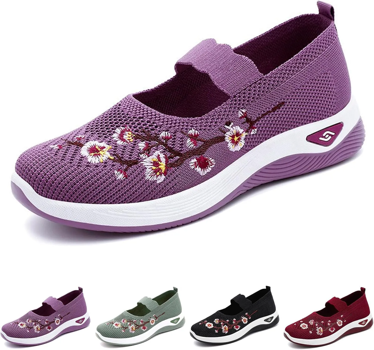 Orthowalk Shoes for Women Wide Width Breathable Walking Shoes Comfortable Slip on Sneakers Arch Support Woven Mesh Breathable Soft Shoe Wide Footwear Comfort Non Slip Work Sneaker