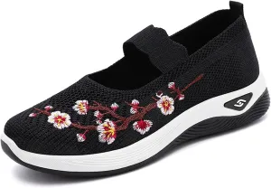 Orthowalk Shoes for Women Wide Width Breathable Walking Shoes Comfortable Slip on Sneakers Arch Support Woven Mesh Breathable Soft Shoe Wide Footwear Comfort Non Slip Work Sneaker