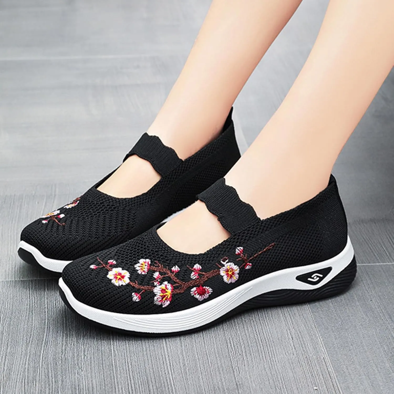 Orthowalk Shoes for Women Wide Width Breathable Walking Shoes Comfortable Slip on Sneakers Arch Support Woven Mesh Breathable Soft Shoe Wide Footwear Comfort Non Slip Work Sneaker