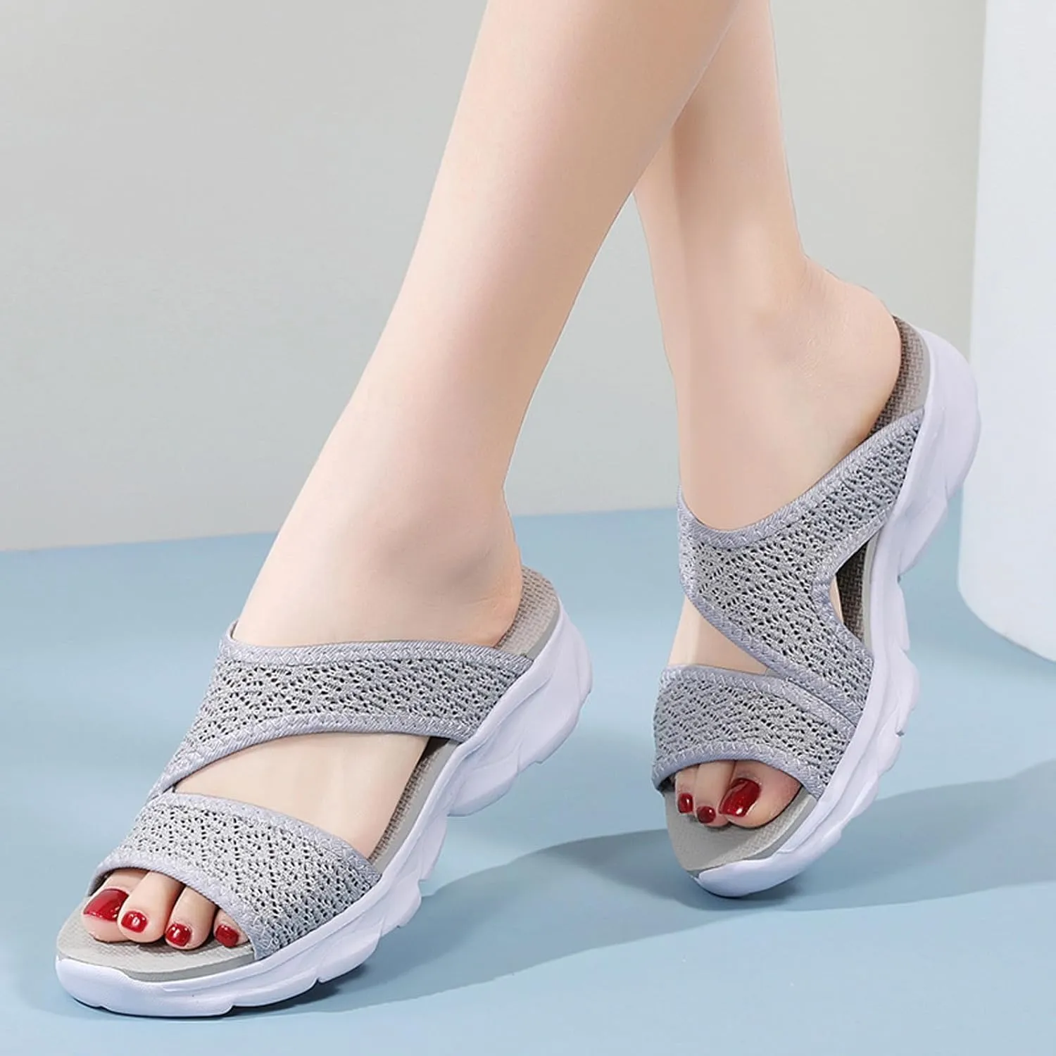 Platform Sandals Sandals Elastic Ankle Strap Flower Summer Platform Comfortable Low Wedges Womens Sandal