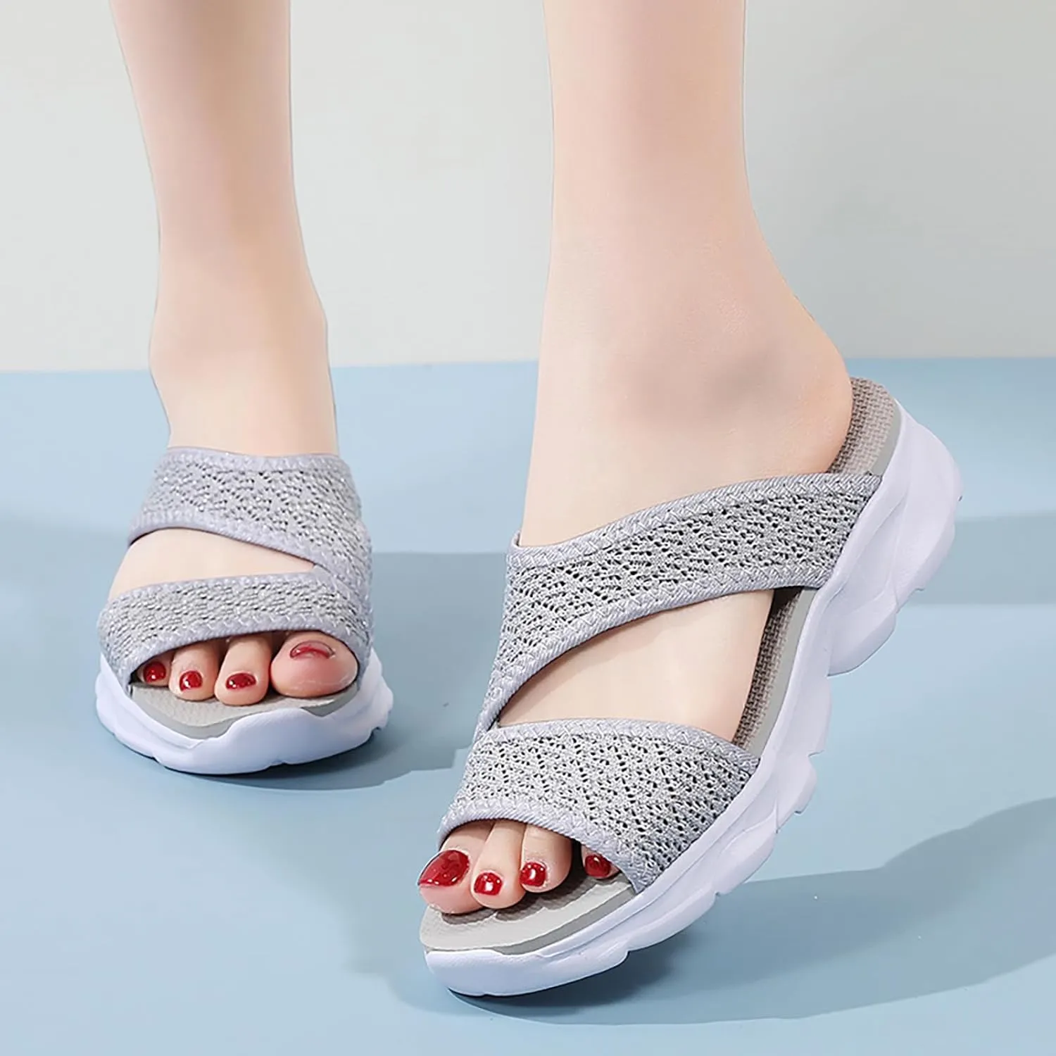 Platform Sandals Sandals Elastic Ankle Strap Flower Summer Platform Comfortable Low Wedges Womens Sandal