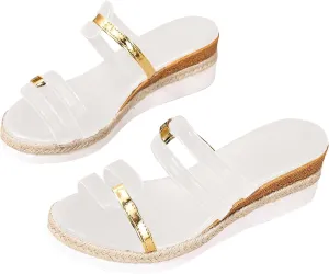 Platform Sandals Women Comfortable Strappy Wedge Sandals Woven Straw Leather Slippers Beach Vacation Walking Shoes