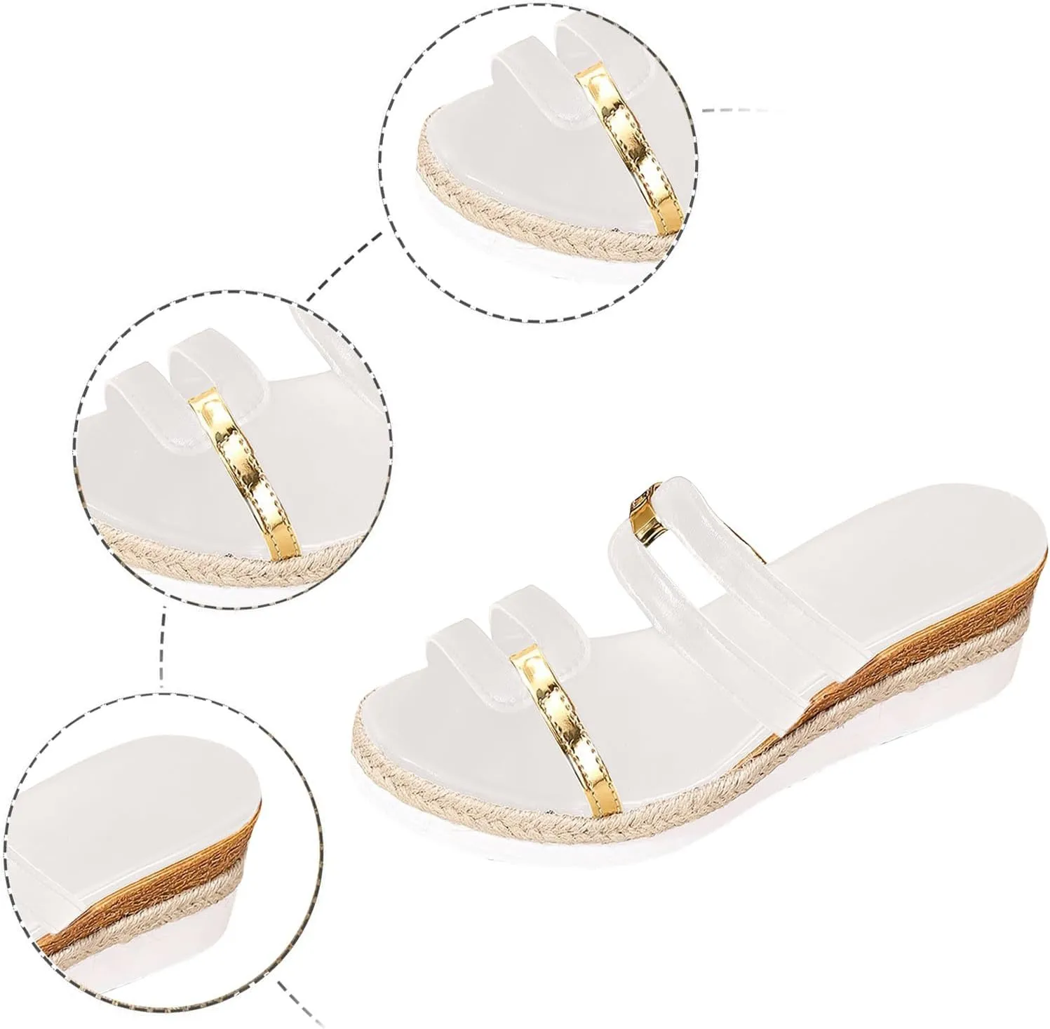 Platform Sandals Women Comfortable Strappy Wedge Sandals Woven Straw Leather Slippers Beach Vacation Walking Shoes