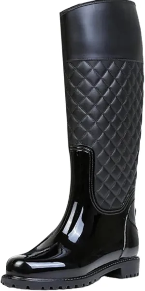 Quilted Print Women's Rain Boots Waterproof, Non-Slip, Mid Calf Garden Boots for Outdoor Wear, Stylish & Comfortable Rubber Boots for Rainy Days. Sizes 6-11