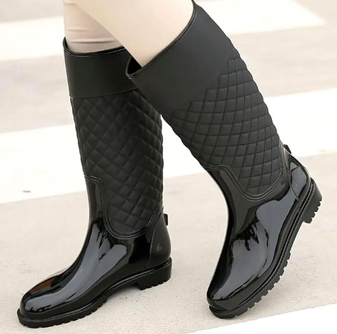 Quilted Print Women's Rain Boots Waterproof, Non-Slip, Mid Calf Garden Boots for Outdoor Wear, Stylish & Comfortable Rubber Boots for Rainy Days. Sizes 6-11