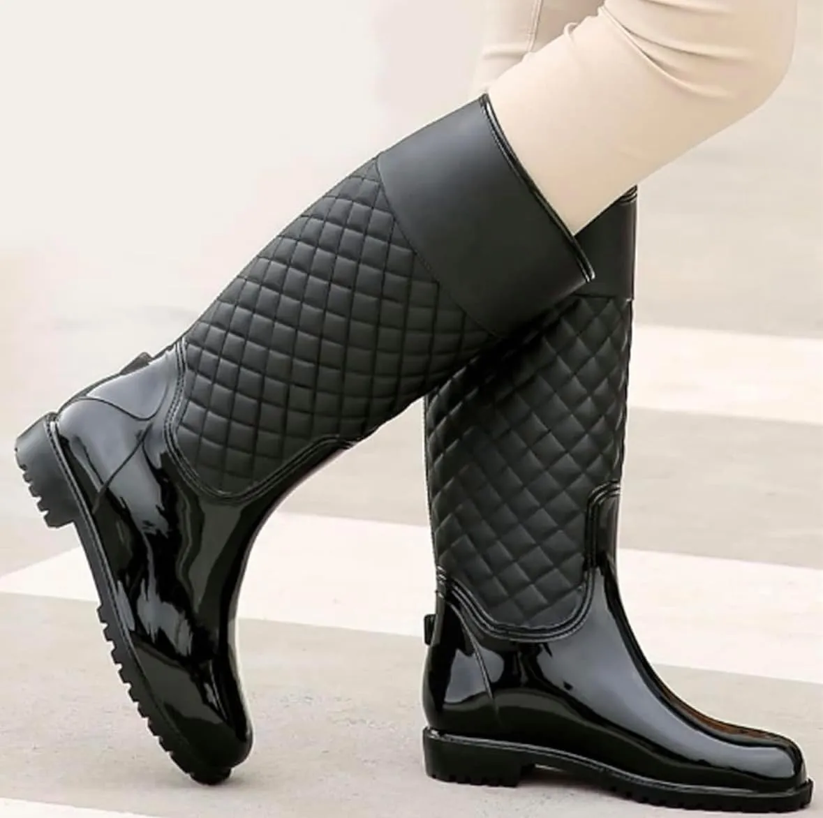 Quilted Print Women's Rain Boots Waterproof, Non-Slip, Mid Calf Garden Boots for Outdoor Wear, Stylish & Comfortable Rubber Boots for Rainy Days. Sizes 6-11