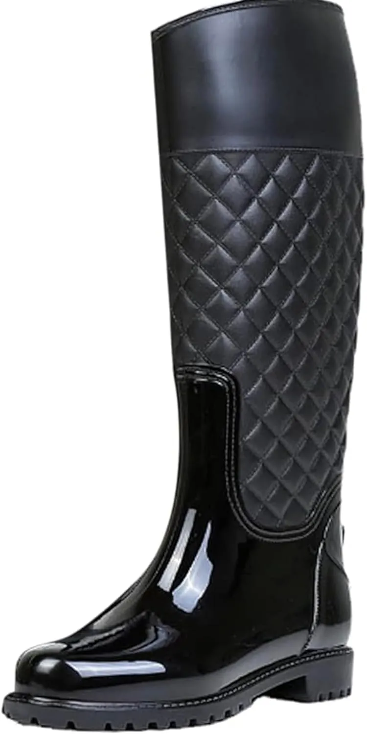 Quilted Print Women's Rain Boots Waterproof, Non-Slip, Mid Calf Garden Boots for Outdoor Wear, Stylish & Comfortable Rubber Boots for Rainy Days. Sizes 6-11