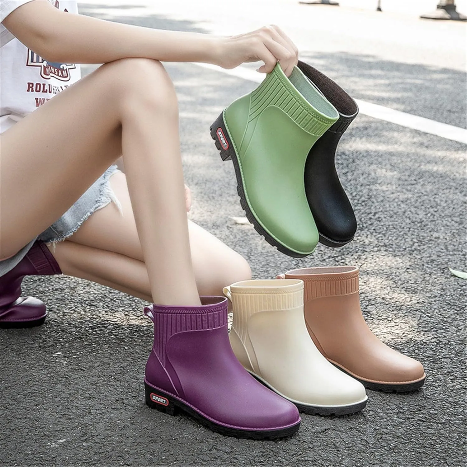 Rain Boots for Women Waterproof Fashion Garden Shoes Non Slip Mid Calf Rainboots Ladies Outdoor Workout Rain Shoes