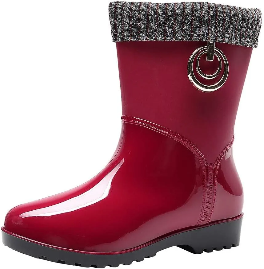 Rain Boots Women Tall Waterproof Knitted Lined Mens Grounded Footwear Booties Barefoot Shoes Casual Fall Mid Calf Rain Boots for Women,Waterproof Garden Womens Winter Boots