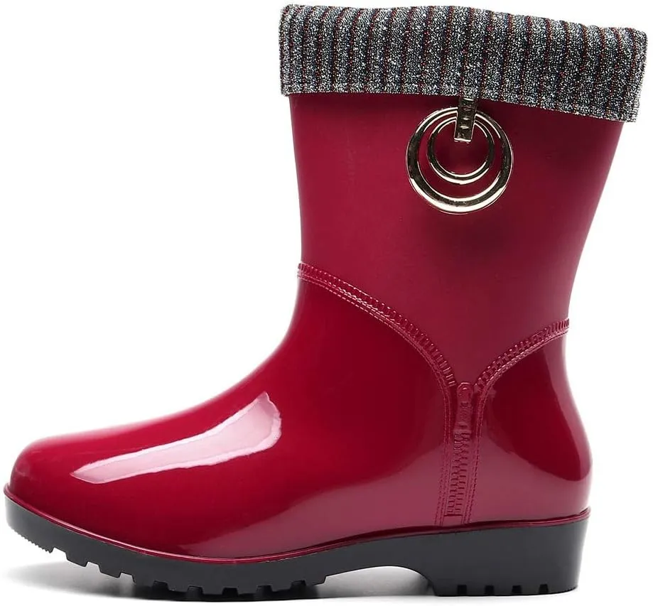 Rain Boots Women Tall Waterproof Knitted Lined Mens Grounded Footwear Booties Barefoot Shoes Casual Fall Mid Calf Rain Boots for Women,Waterproof Garden Womens Winter Boots