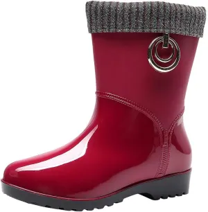 Rain Boots Women Tall Waterproof Knitted Lined Mens Grounded Footwear Booties Barefoot Shoes Casual Fall Mid Calf Rain Boots for Women,Waterproof Garden Womens Winter Boots