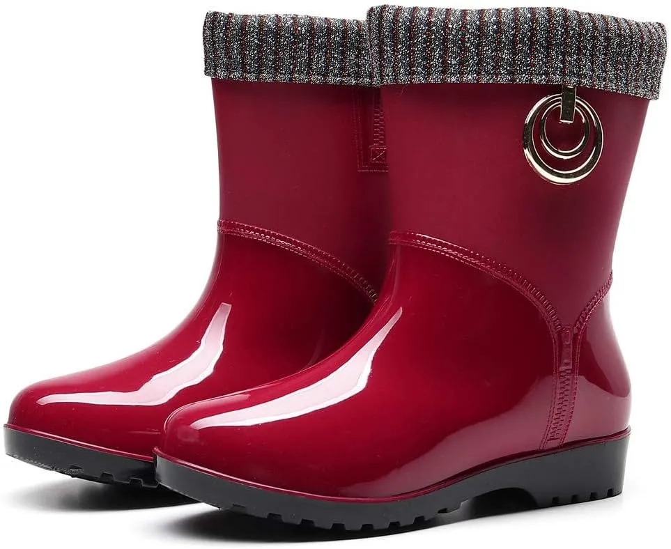 Rain Boots Women Tall Waterproof Knitted Lined Mens Grounded Footwear Booties Barefoot Shoes Casual Fall Mid Calf Rain Boots for Women,Waterproof Garden Womens Winter Boots