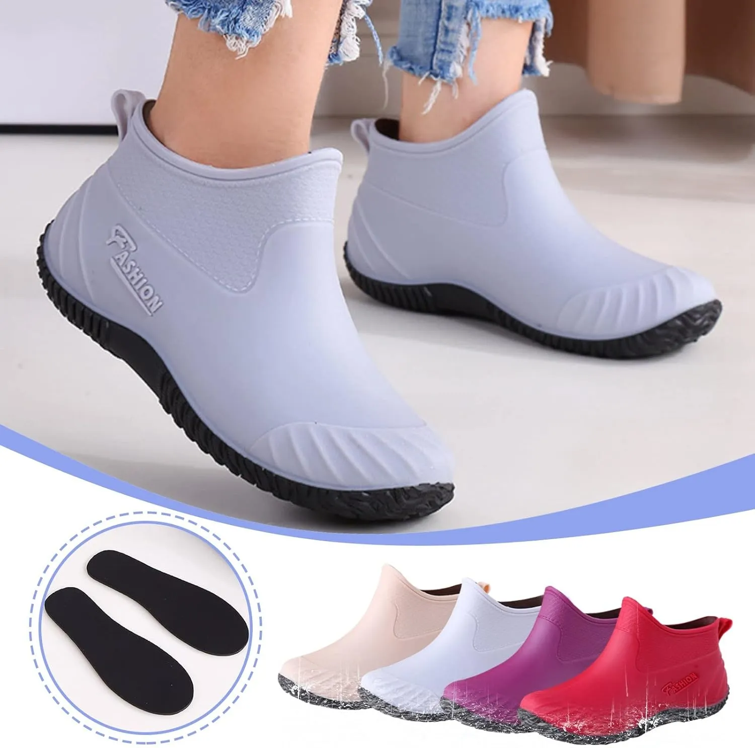 Rain Boots Women Women's Ankle Rain Boots Waterproof Garden Shoes Rubber Rain Shoes for Hunting Gardening Farming