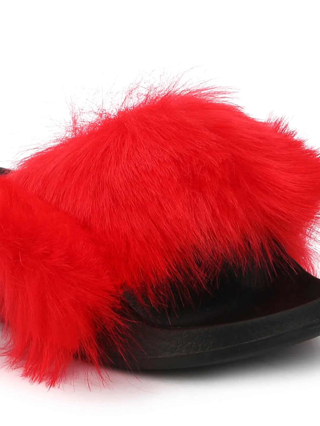 Red Black Fur Slip-on Flats