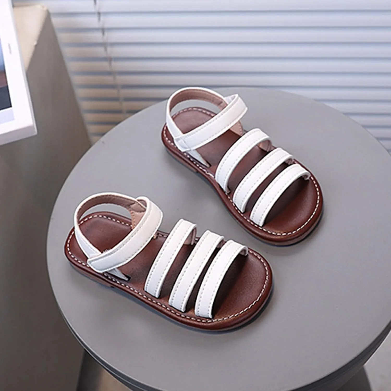 Retro Summer Open Toe Baby Beach Sandals Soft Sole Comfortable Children's Sandals Girls White Girl Size 2