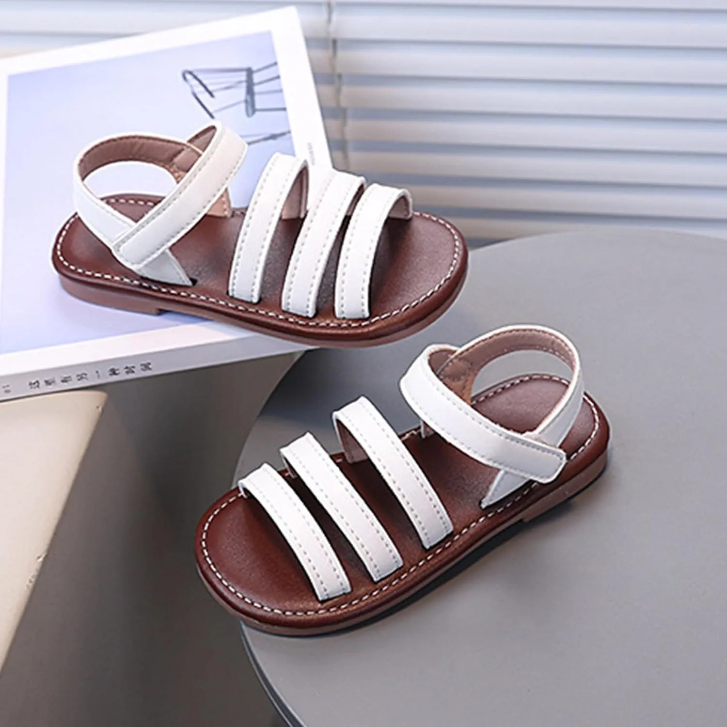 Retro Summer Open Toe Baby Beach Sandals Soft Sole Comfortable Children's Sandals Girls White Girl Size 2