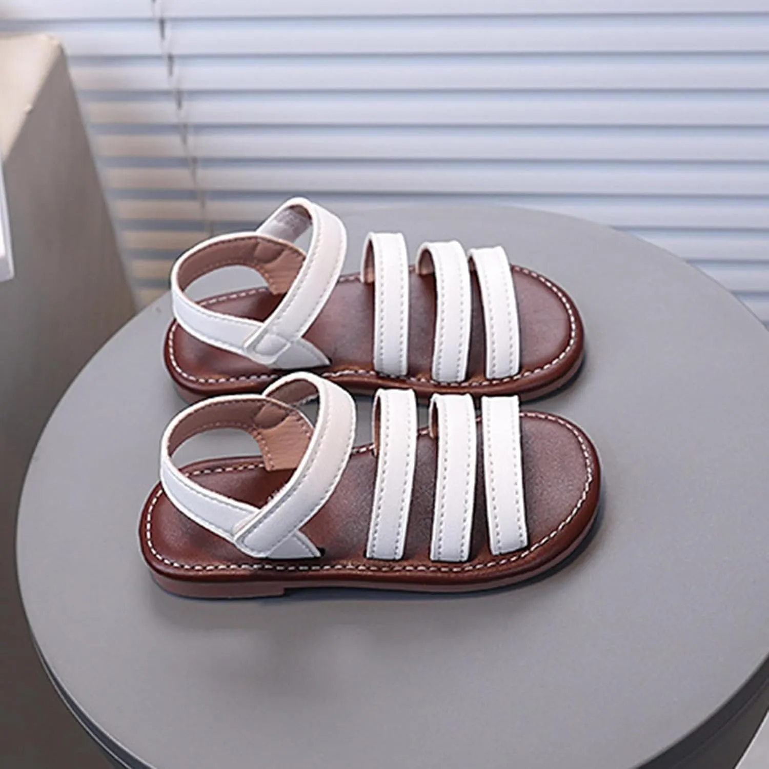 Retro Summer Open Toe Baby Beach Sandals Soft Sole Comfortable Children's Sandals Girls White Girl Size 2