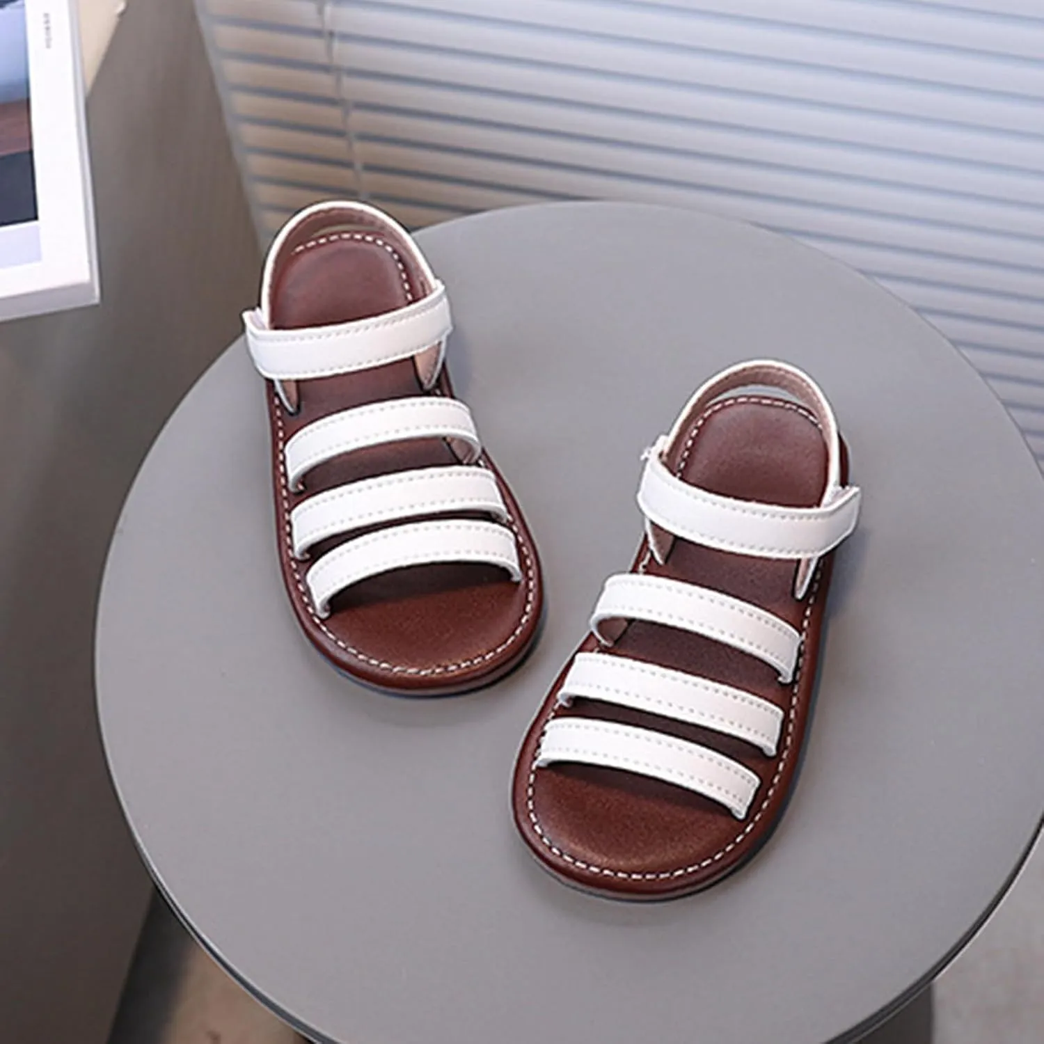 Retro Summer Open Toe Baby Beach Sandals Soft Sole Comfortable Children's Sandals Girls White Girl Size 2