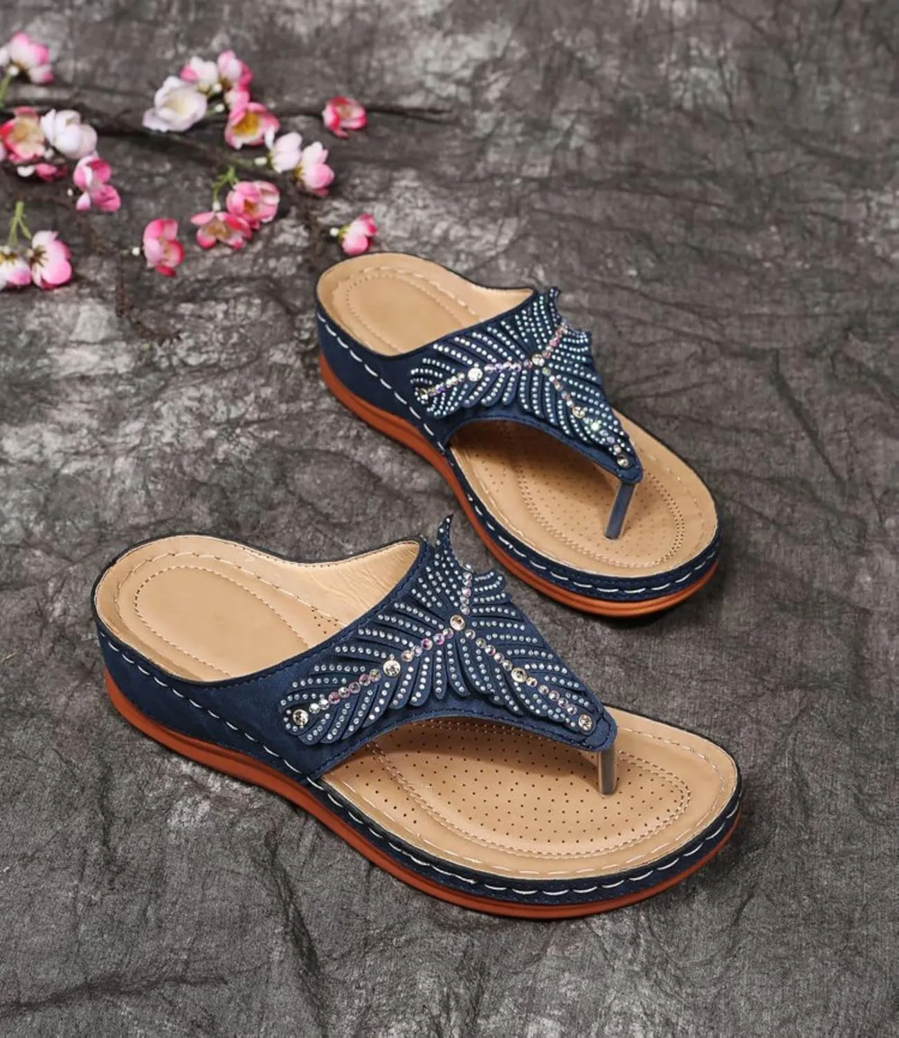 Rhinestone Wedge Sandals for Women,Summer Fashion Open Toe T Strap Thong Flip Flops Comfortable Casual Beach Shoes Slippers Orthopedic Summer Arch Support 2025 with Walking Wedges Platform